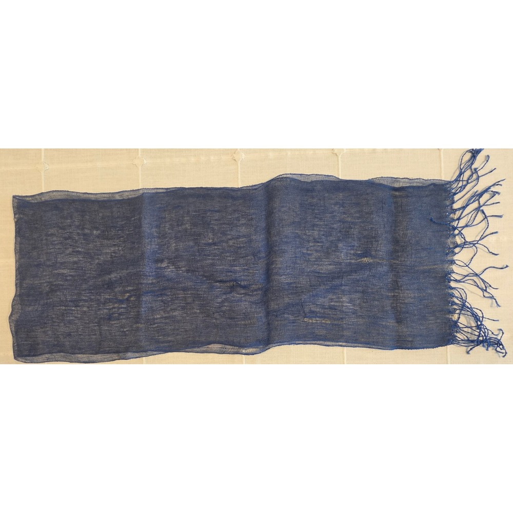 Blue Mesh Fringe Scarf with Iridescent Beaded Detail Lightweight Wrap
